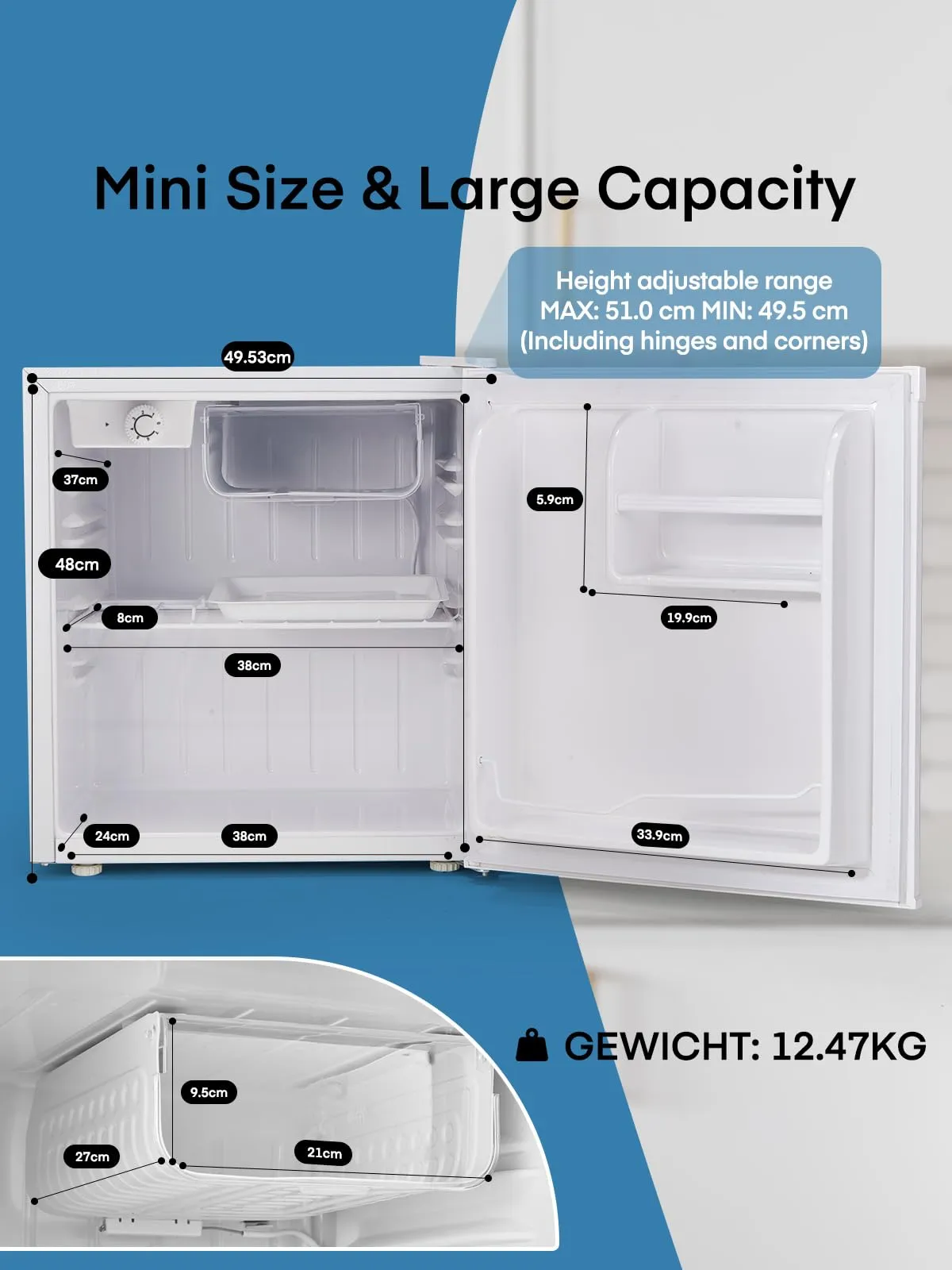 FOHERE Mini Frigo 46 Litri, BC-46, Classe Energetica E, Bianco - immagine 6