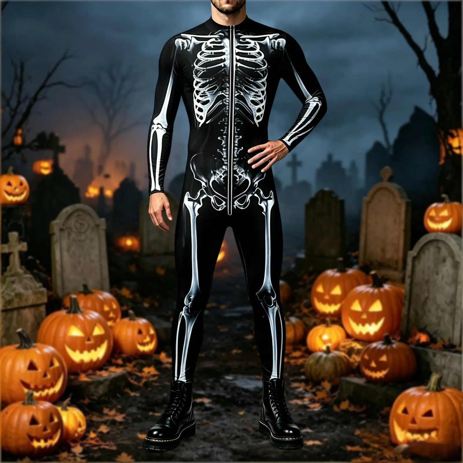 Vhersily Tuta da Donna Scheletro di Halloween Leggings Slim Fit Costume Cosplay Stampa 3D - immagine 2