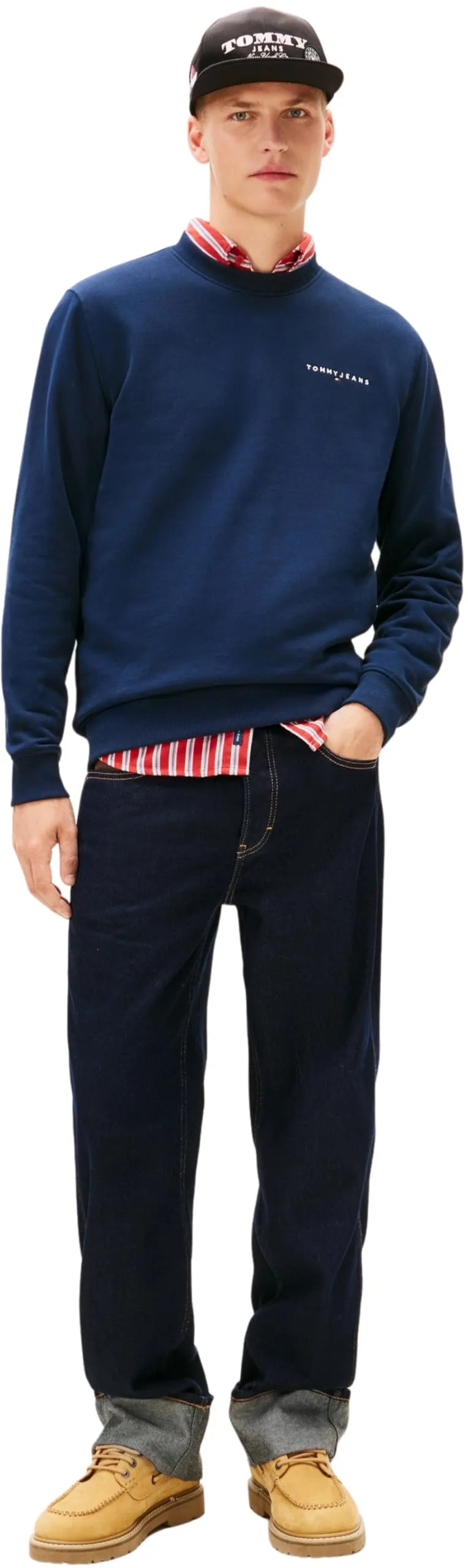 Tommy Jeans Felpa Linear Scollo Rotondo, Blu Dark Night Navy, M - immagine 5