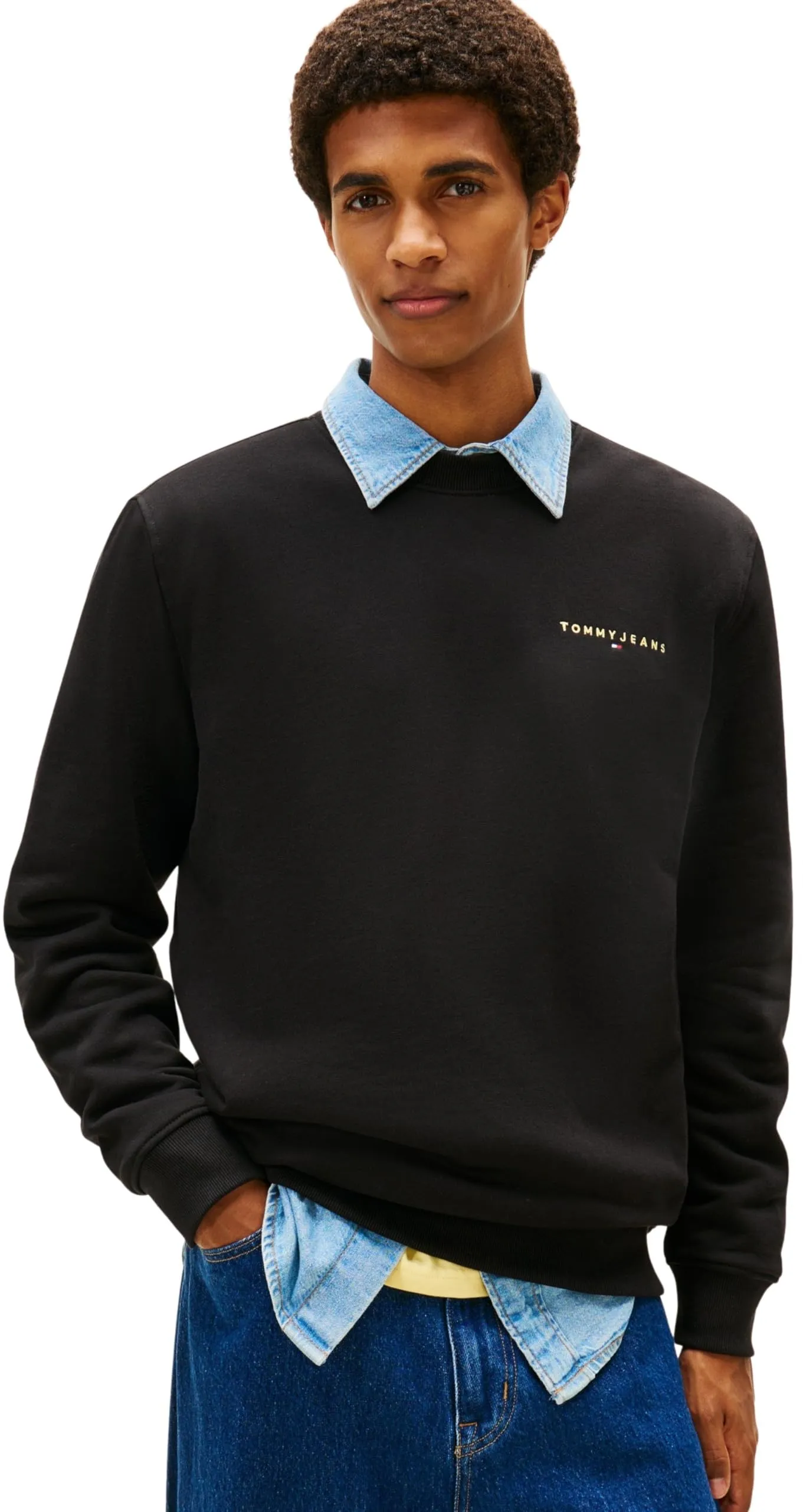 Tommy Jeans Felpa Linear Scollo Rotondo, Nero, S - immagine 1