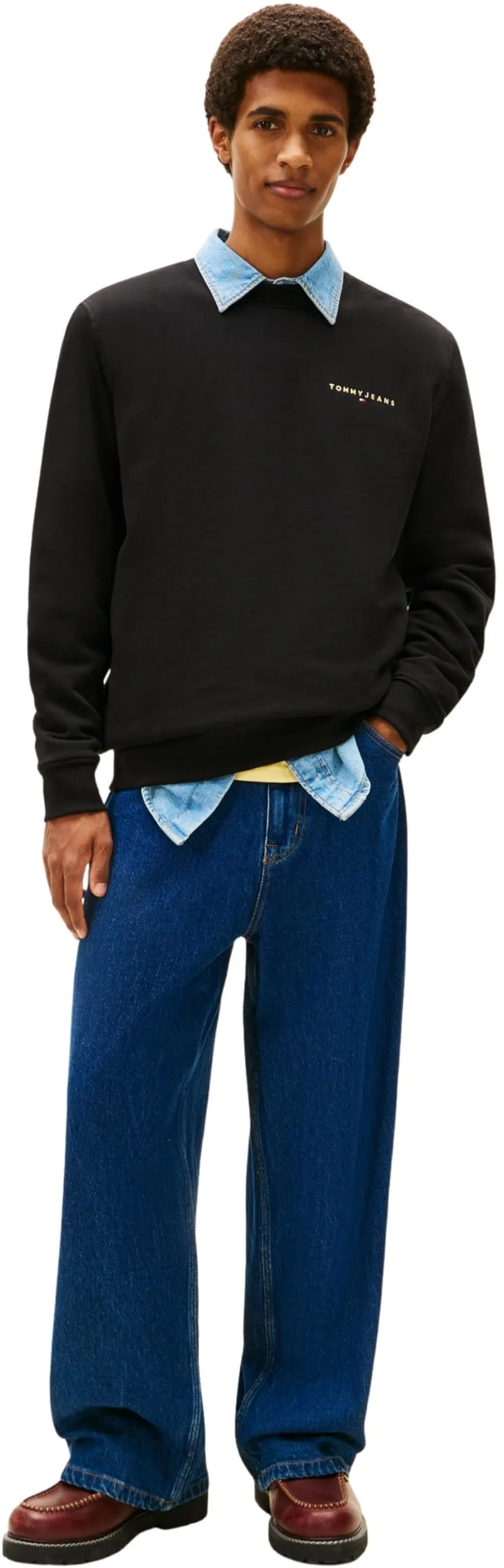 Tommy Jeans Felpa Linear Scollo Rotondo, Nero, S - immagine 5