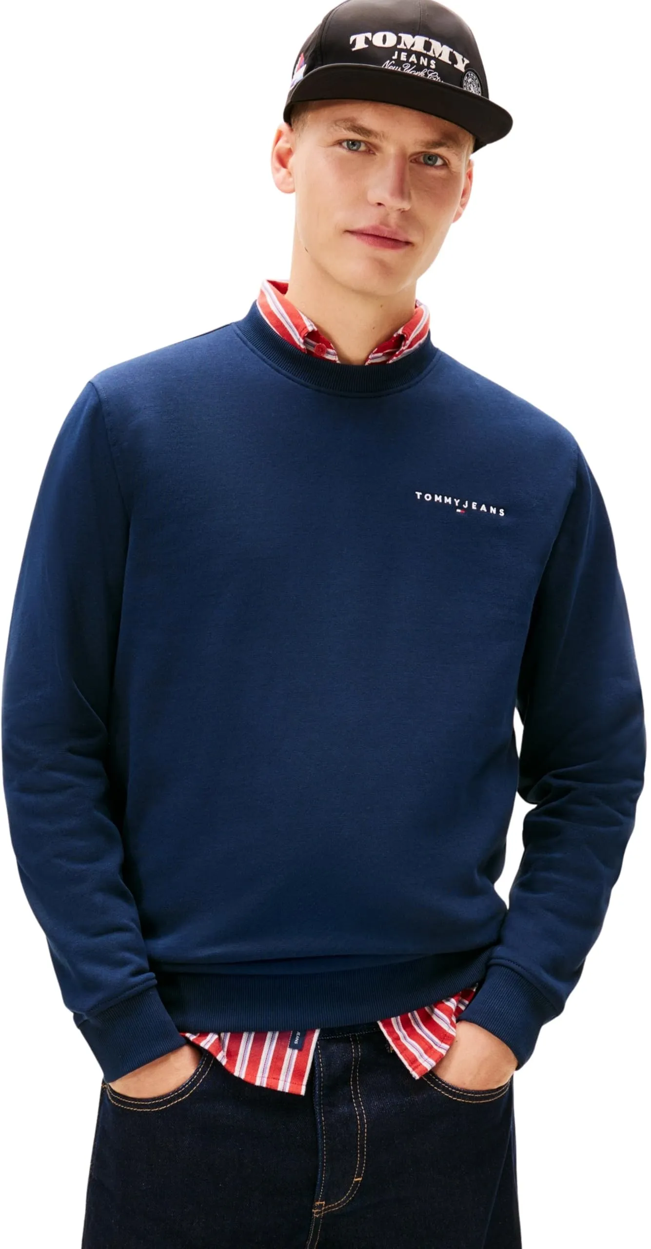 Tommy Jeans Felpa Linear Scollo Rotondo, Blu Dark Night Navy, S - immagine 1