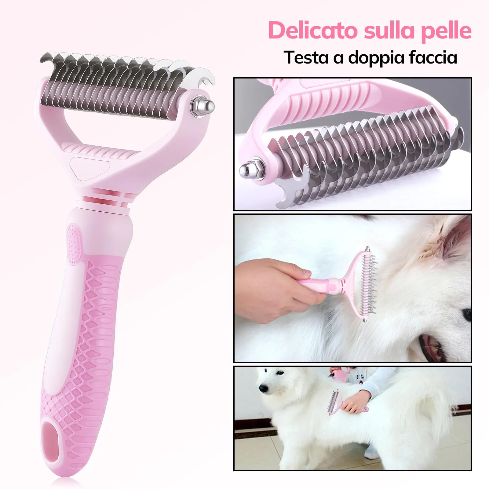 Morpilot Spazzola per toelettatura e pettine per districare per cani e gatti, double face con 21 + 11 denti per sottopelo - immagine 3