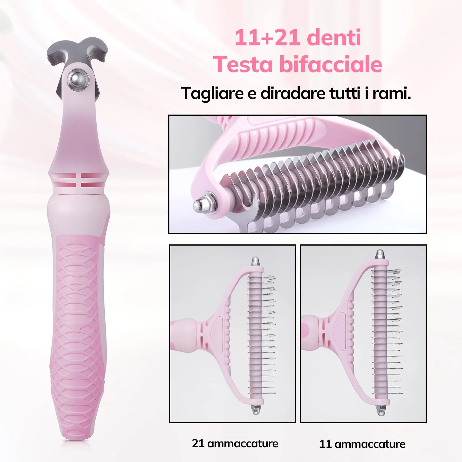 Morpilot Spazzola per toelettatura e pettine per districare per cani e gatti, double face con 21 + 11 denti per sottopelo - immagine 4