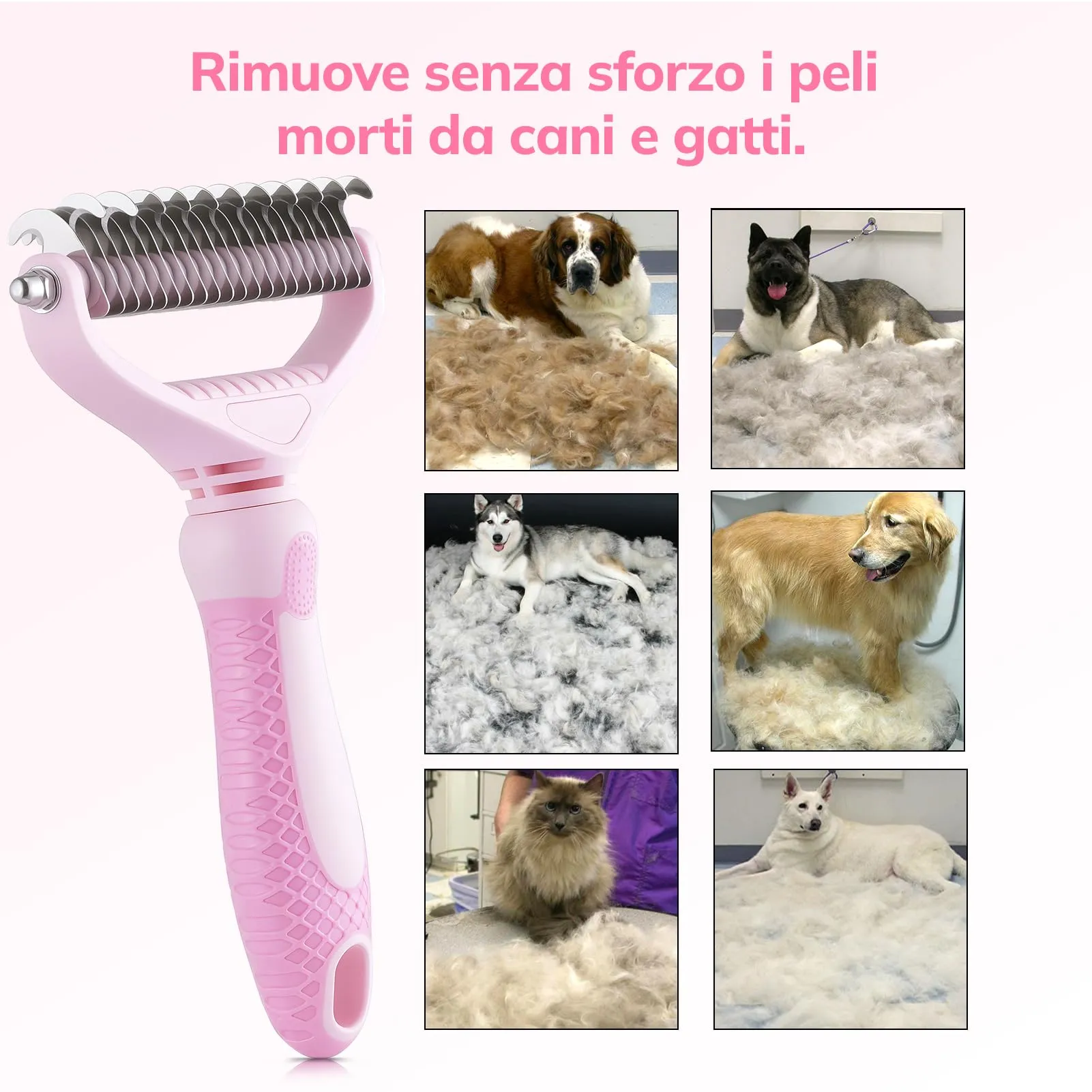 Morpilot Spazzola per toelettatura e pettine per districare per cani e gatti, double face con 21 + 11 denti per sottopelo - immagine 5