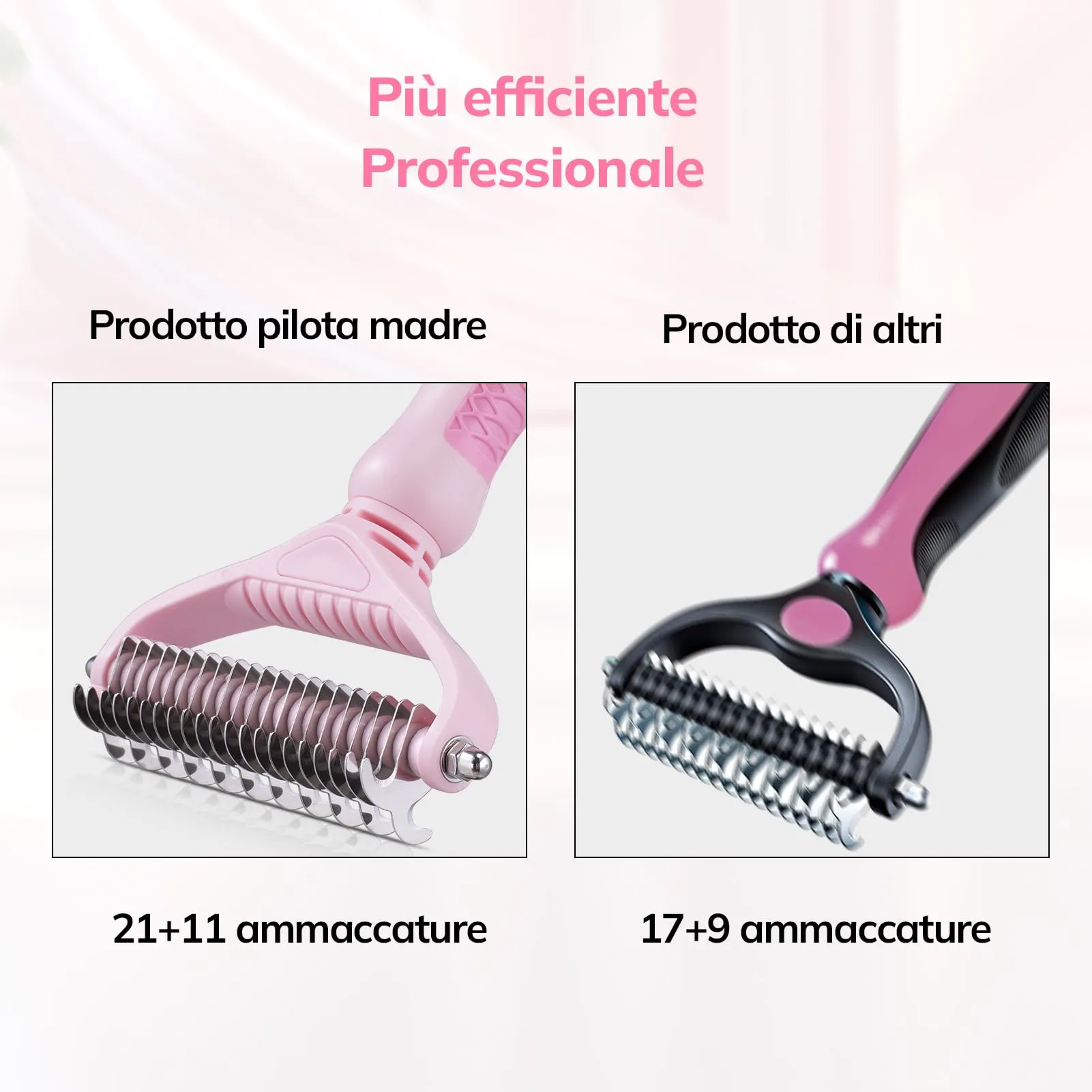 Morpilot Spazzola per toelettatura e pettine per districare per cani e gatti, double face con 21 + 11 denti per sottopelo - immagine 6