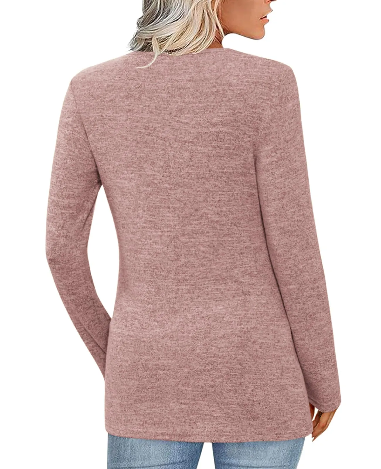 Fisoew Maglia Donna a Maniche Lunghe con Scollo a V, Rosa, XL - immagine 2