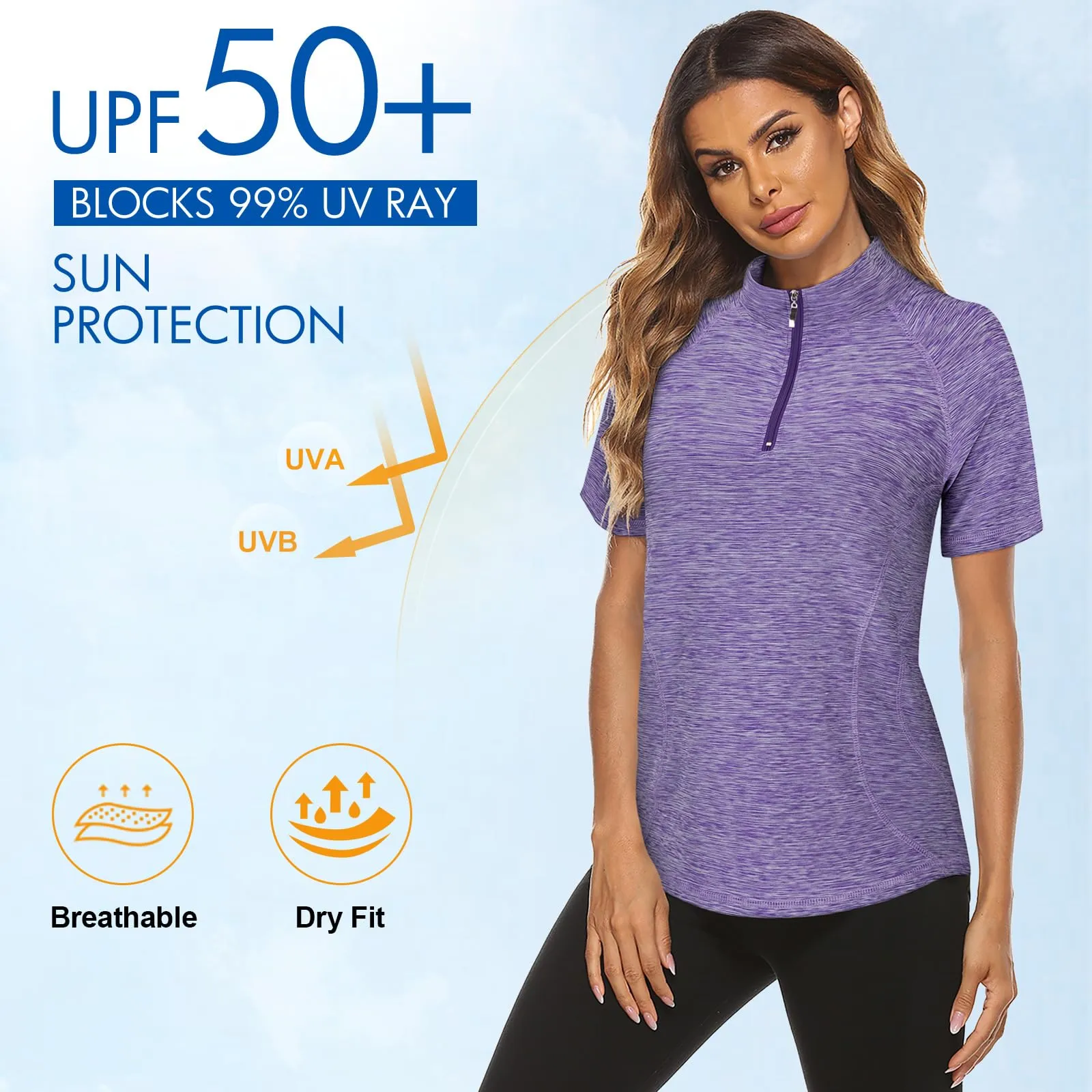 Koscacy Polo da Donna Senza Maniche per Golf e Tennis con Cerniera, Viola, M - immagine 3