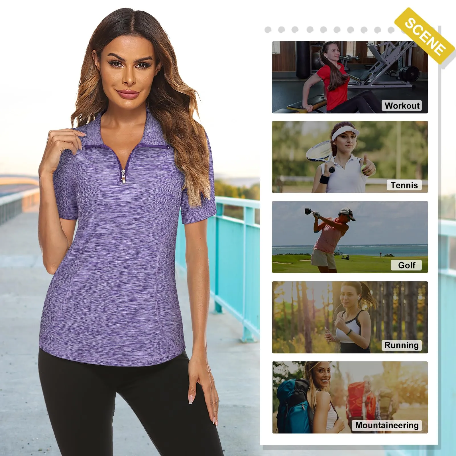 Koscacy Polo da Donna Senza Maniche per Golf e Tennis con Cerniera, Viola, M - immagine 4