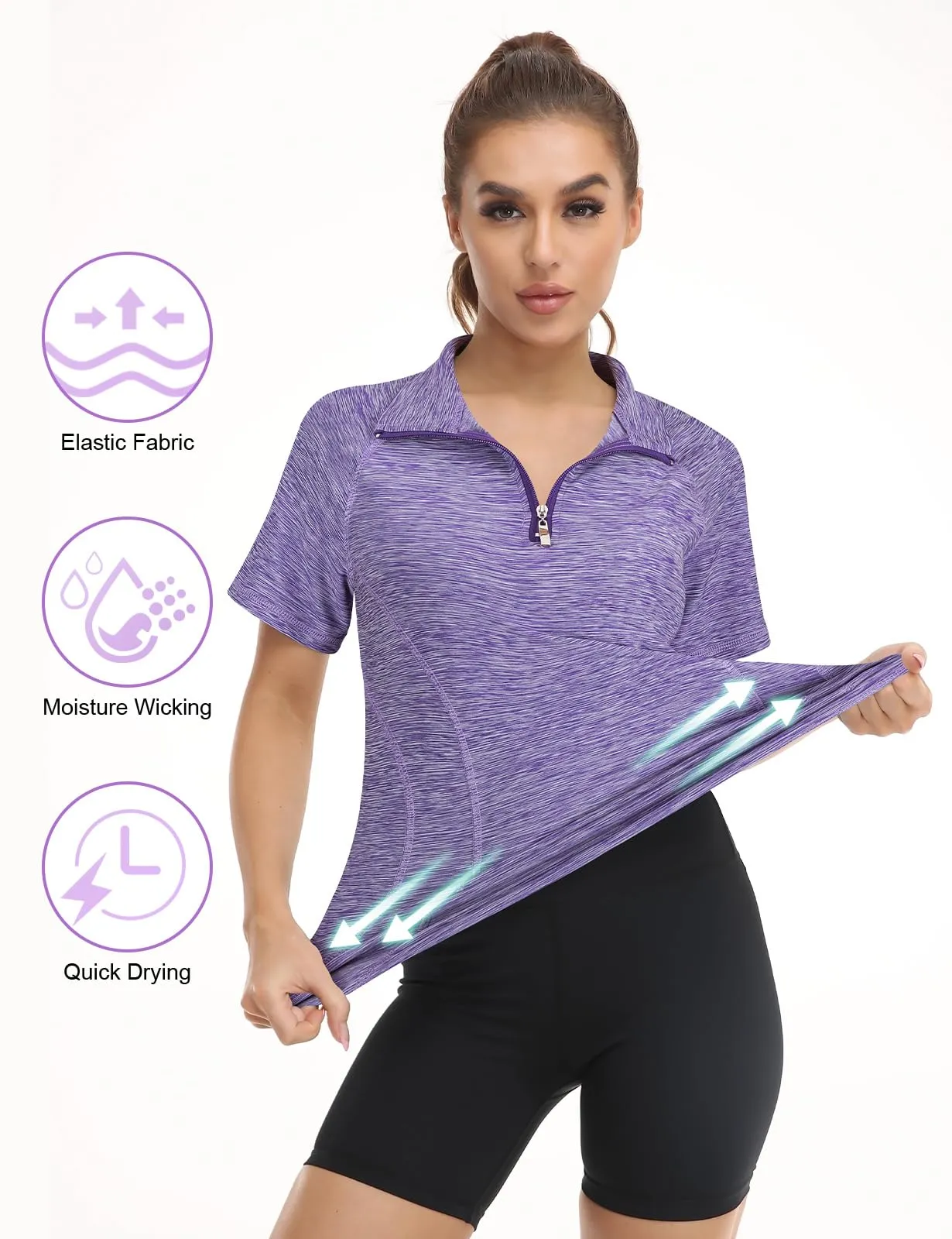 Koscacy Polo da Donna Senza Maniche per Golf e Tennis con Cerniera, Viola, M - immagine 5