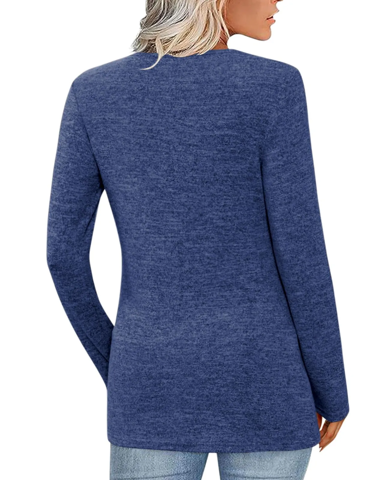 Fisoew Maglia Donna a Maniche Lunghe con Scollo a V, Blu Scuro, M - immagine 2