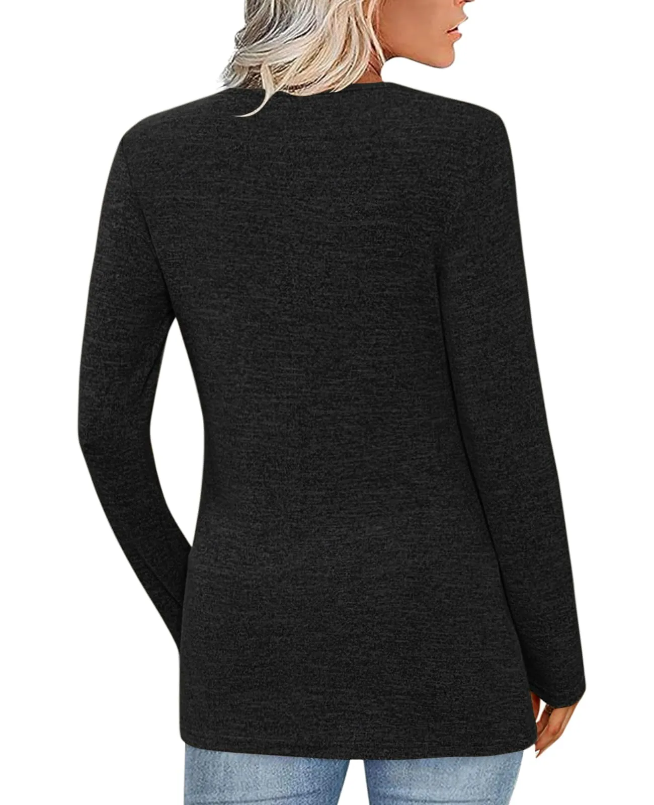 Fisoew Maglia da donna a maniche lunghe con scollo a V, Nero, L - immagine 2