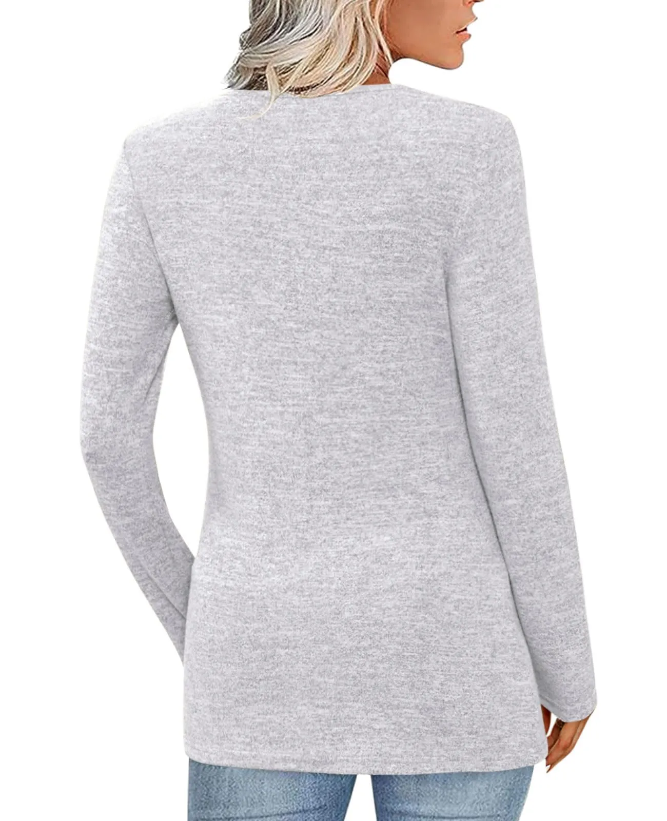 Fisoew Maglia a Maniche Lunghe con Scollo a V, Grigio Chiaro, XXL - immagine 2