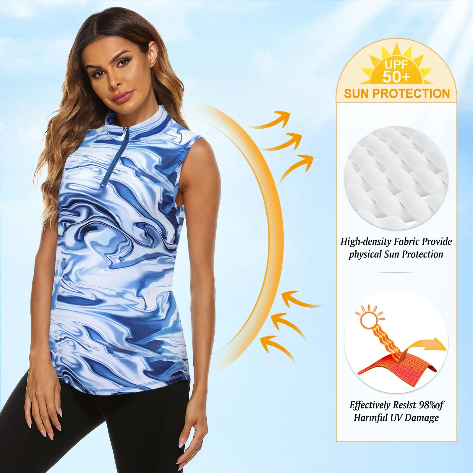 Koscacy Canotte da Golf da Donna con Cerniera, Stampa Blu, XXL - immagine 3