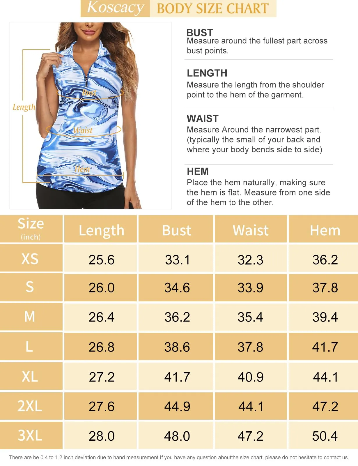 Koscacy Canotte da Golf da Donna con Cerniera, Stampa Blu, XXL - immagine 5