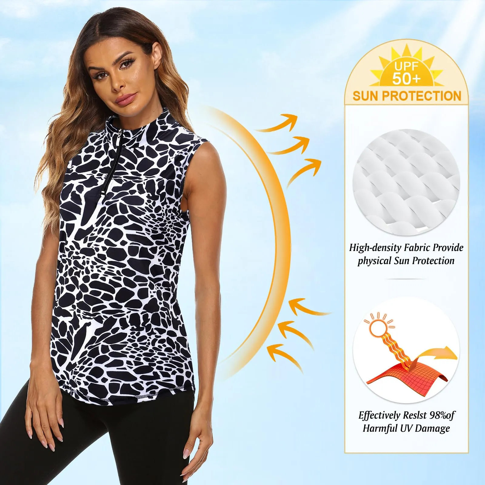 Koscacy Canotta da Golf da Donna con Cerniera, Nero e Bianco, 3XL - immagine 3