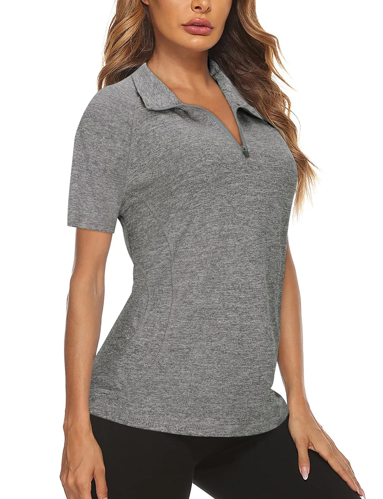 Koscacy Polo da Donna Senza Maniche per Golf e Tennis con Cerniera, Grigio, M - immagine 1