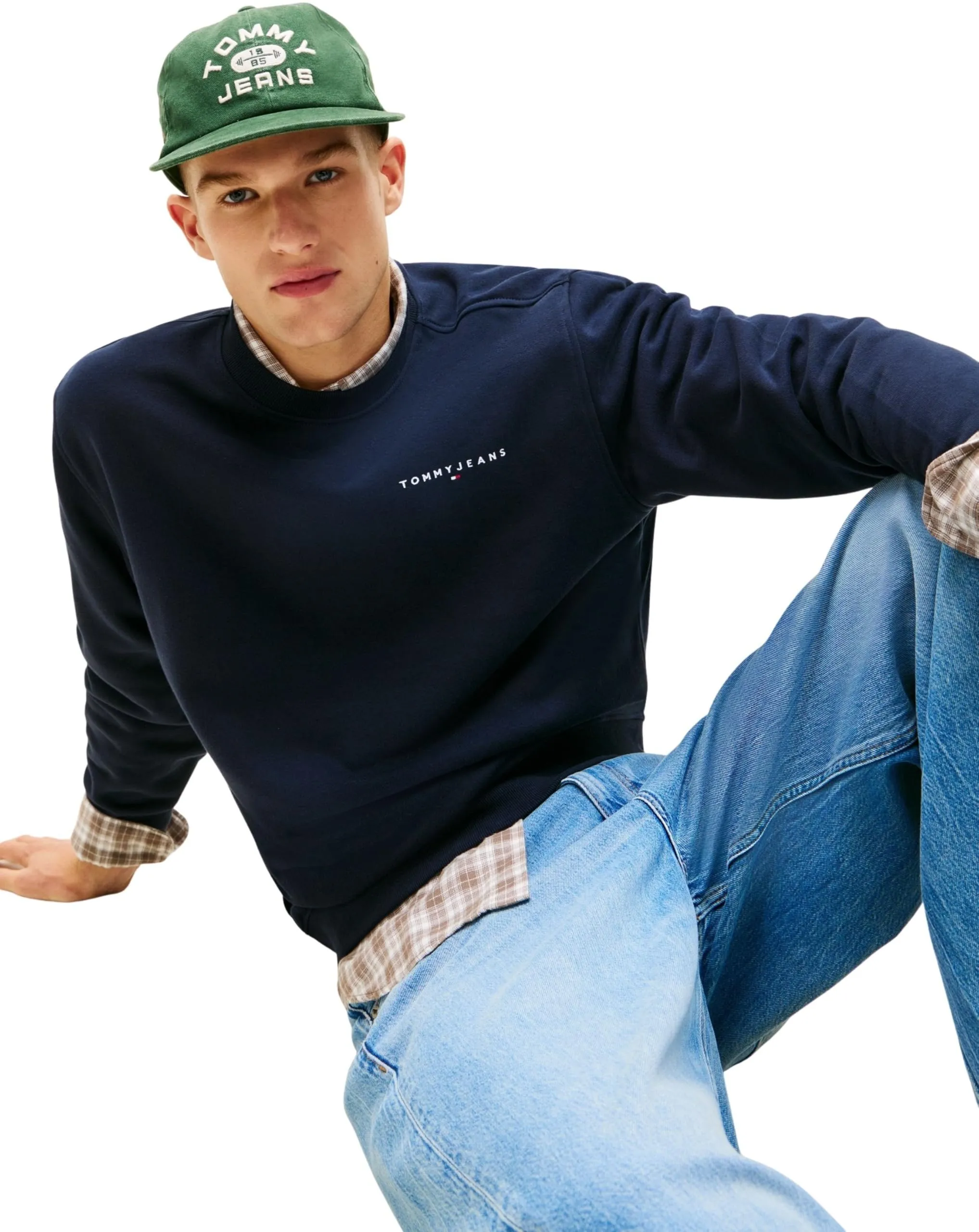 Tommy Jeans Uomo Felpa Linear Scollo Rotondo, Dark Night Navy/Sweet Blue, XXL - immagine 4