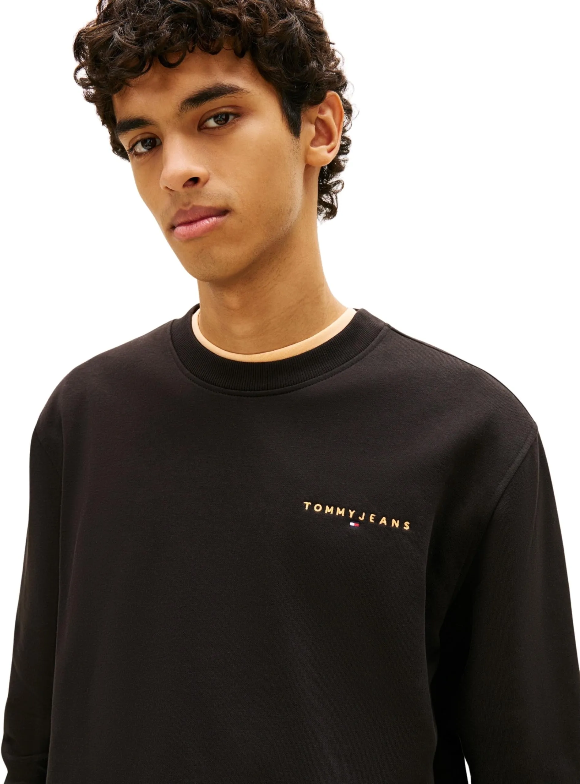 Tommy Jeans Felpa Linear Scollo Rotondo, Nero (Black/Faded Sun Kiss), XXL - immagine 4