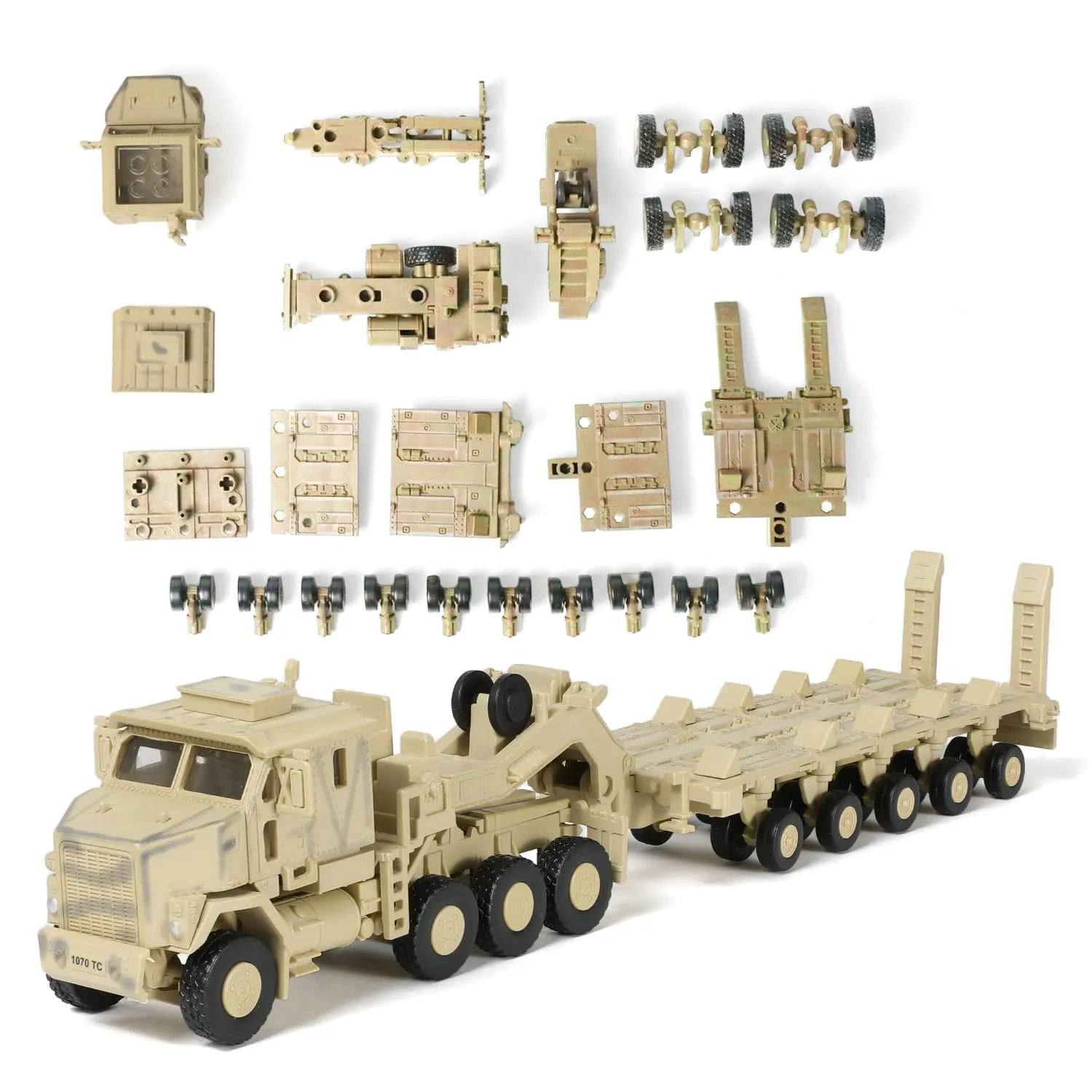 SEBUNAS Oshkosh M1070 Heavy Equipment Transporter 1/72 Scale Plastic Model Kit (Desert) - immagine 1