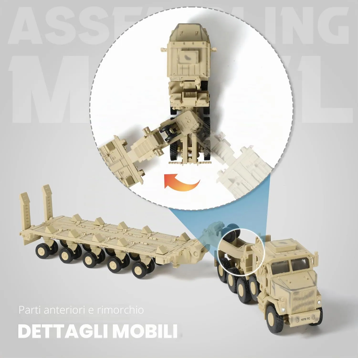 SEBUNAS Oshkosh M1070 Heavy Equipment Transporter 1/72 Scale Plastic Model Kit (Desert) - immagine 4