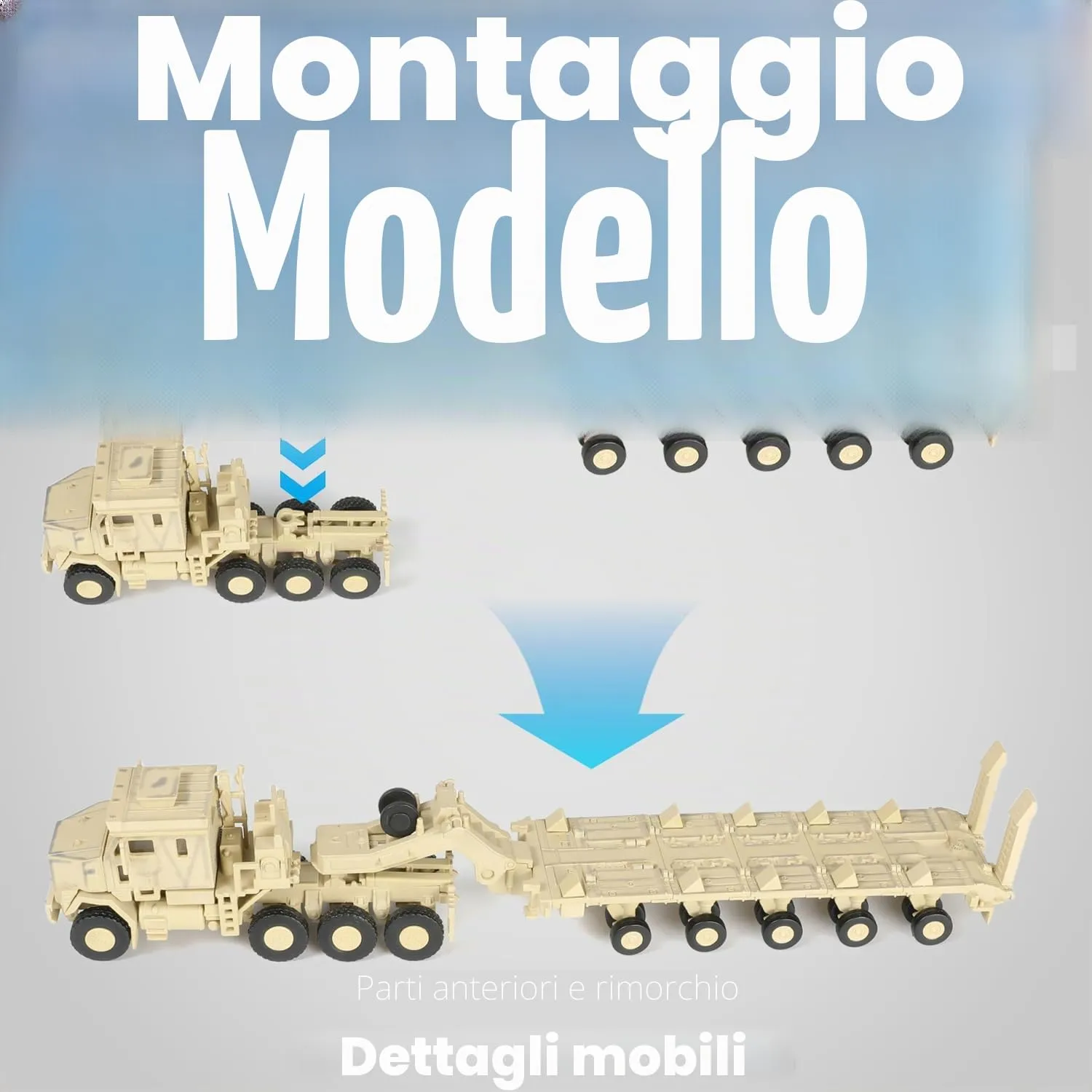 SEBUNAS Oshkosh M1070 Heavy Equipment Transporter 1/72 Scale Plastic Model Kit (Desert) - immagine 5