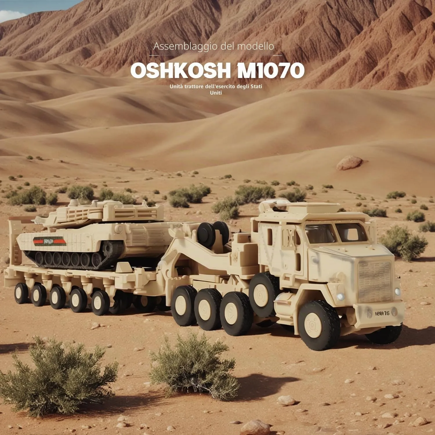 SEBUNAS Oshkosh M1070 Heavy Equipment Transporter 1/72 Scale Plastic Model Kit (Desert) - immagine 7