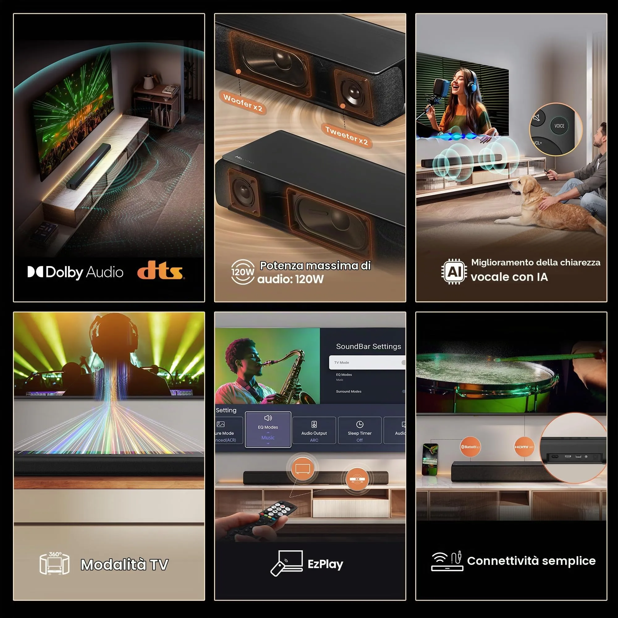 Hisense HS1000 Soundbar 2.0 canali, 120 W, Dolby Audio, DTS Virtual:X - immagine 4