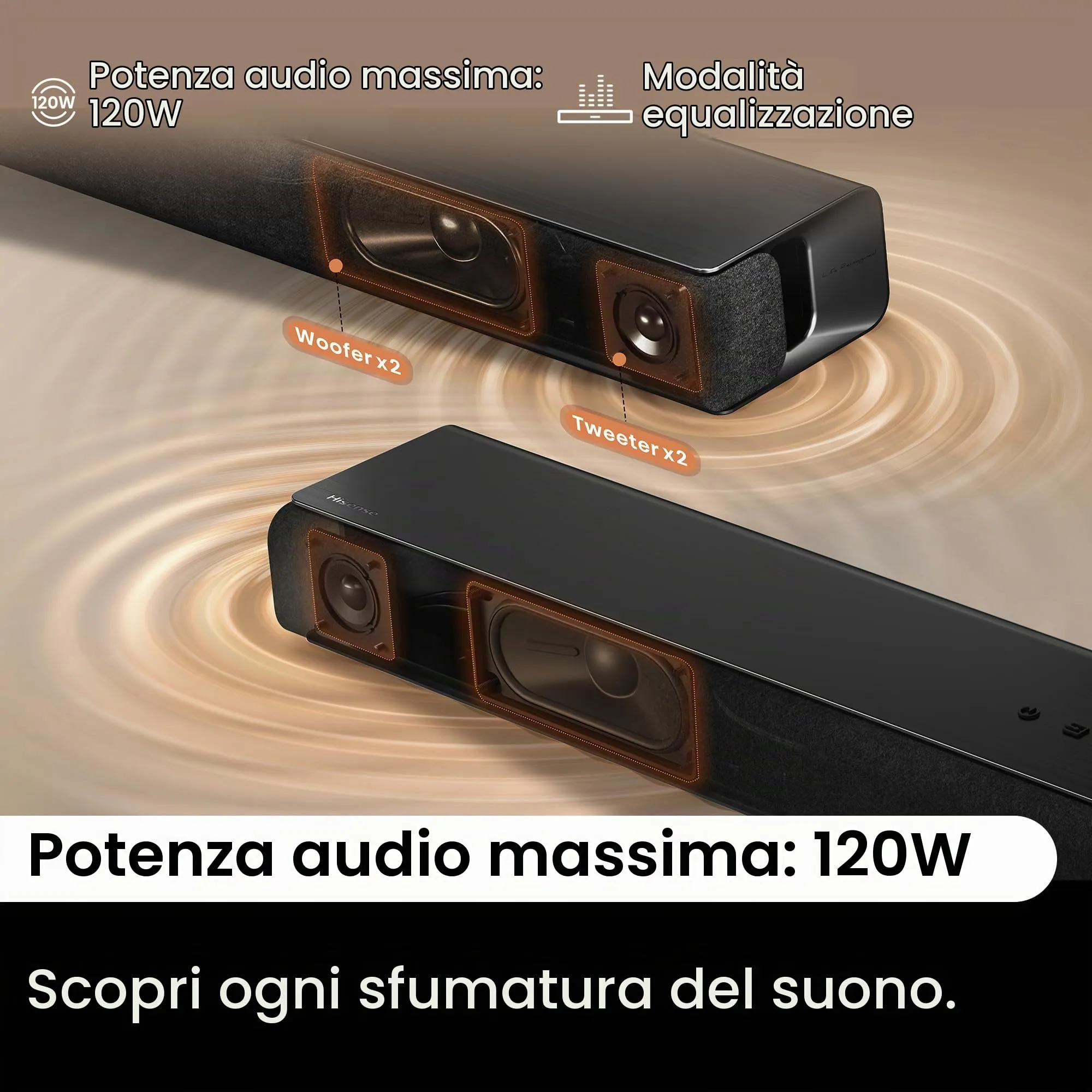 Hisense HS1000 Soundbar 2.0 canali, 120 W, Dolby Audio, DTS Virtual:X - immagine 6