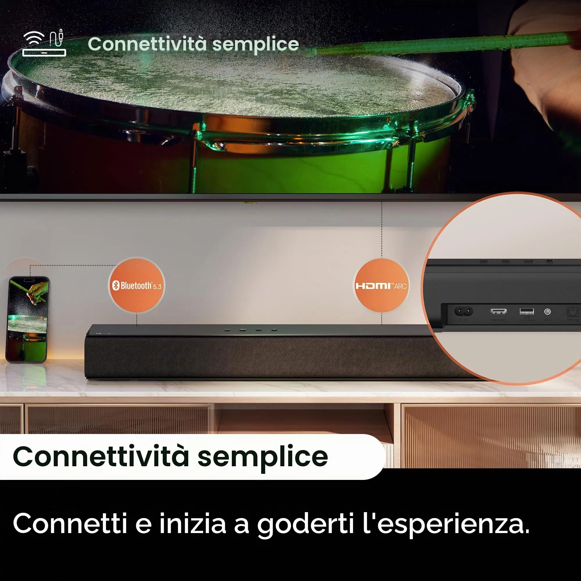 Hisense HS1000 Soundbar 2.0 canali, 120 W, Dolby Audio, DTS Virtual:X - immagine 9
