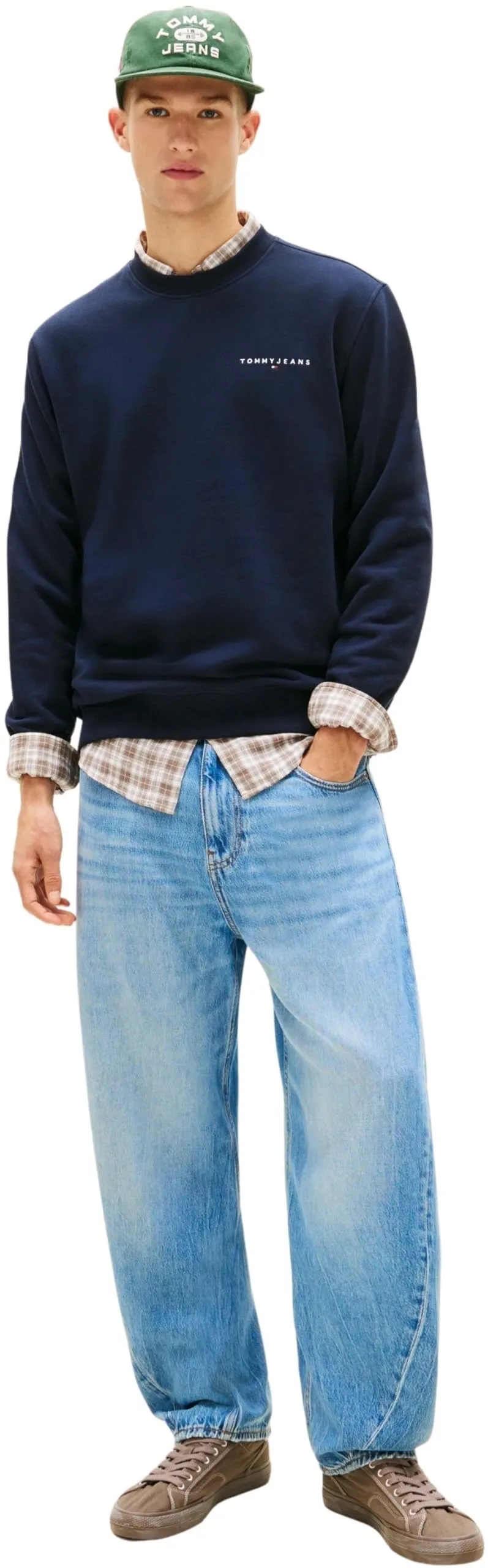 Tommy Jeans Felpa Linear Scollo Rotondo, Dark Night Navy/Sweet Blue, M - immagine 5