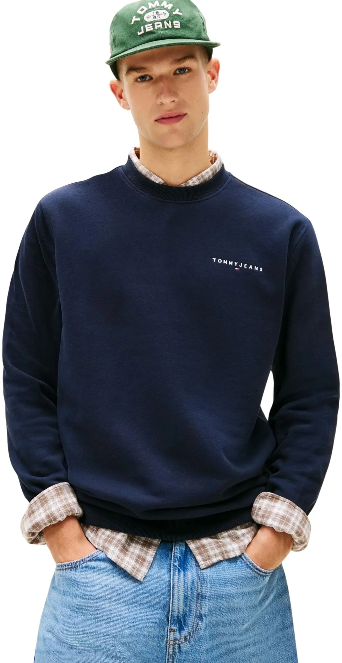 Tommy Jeans Felpa Pullover Uomo, Blu (Dark Night Navy/Sweet Blue), L - immagine 1