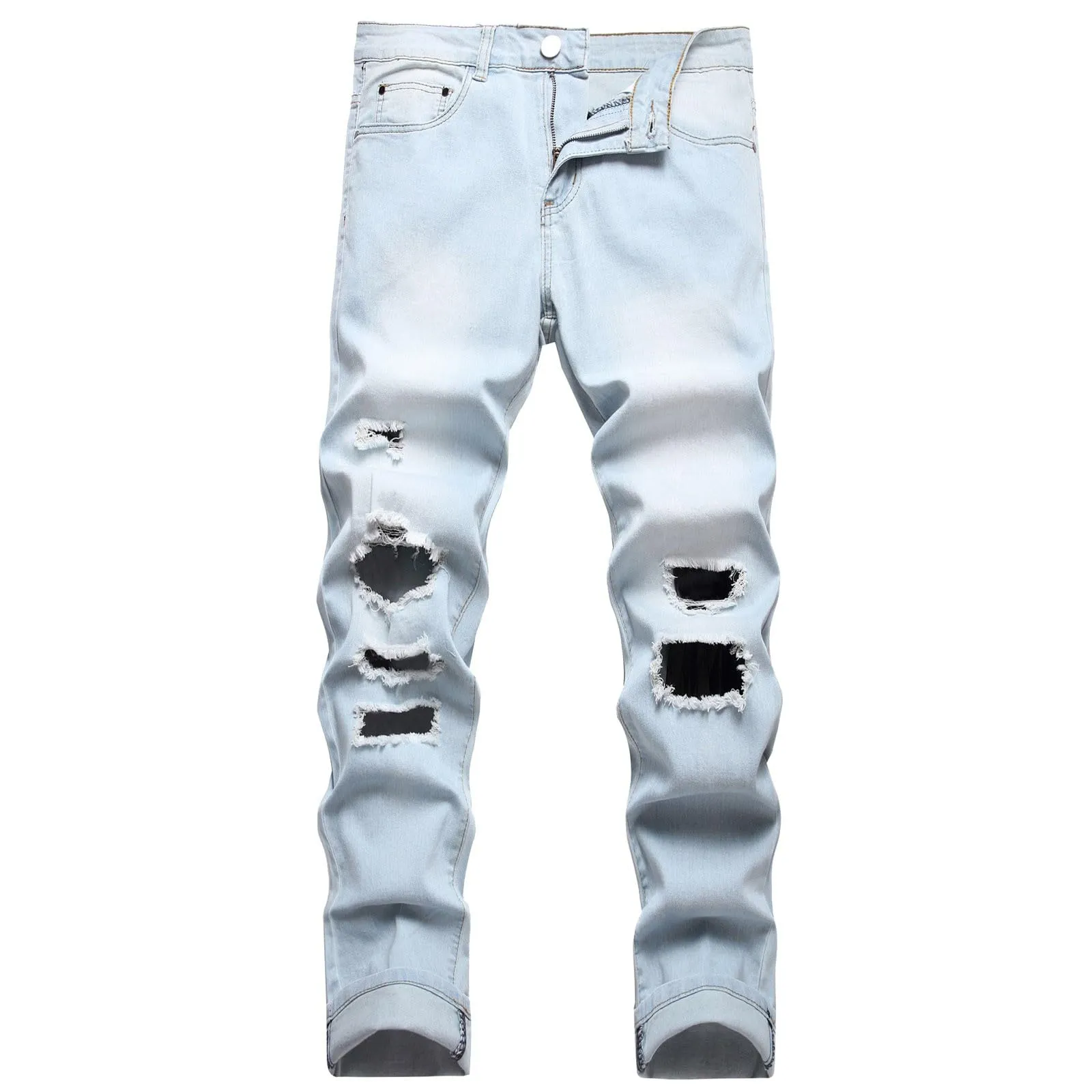 Jeans Uomo Slim Fit Strappati in Denim Stretch con Ricamo Pentagramma - immagine 1