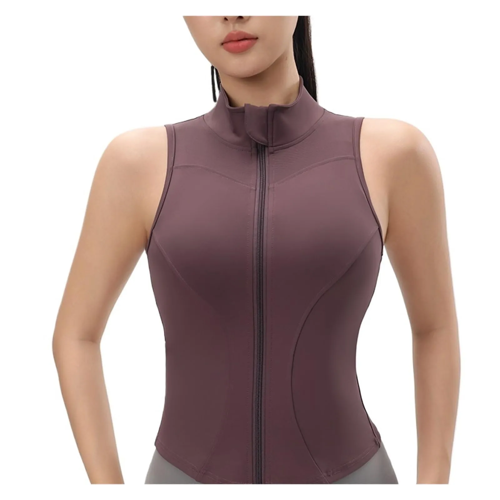 ZRHWSPD Giacca Sportiva Donna Senza Maniche con Cerniera per Yoga, Purple, L - immagine 1