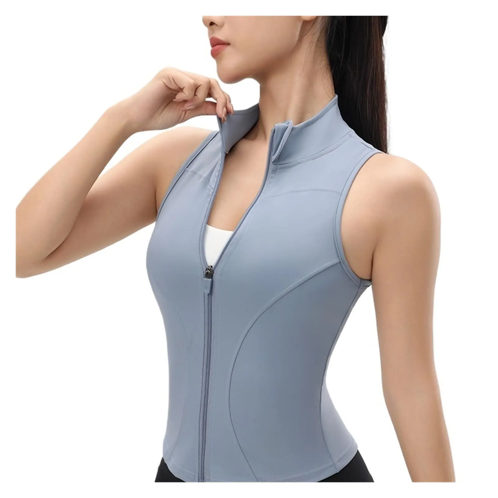 ZRHWSPD Giacca Sportiva Donna Senza Maniche con Cerniera per Yoga, Purple, L - immagine 2