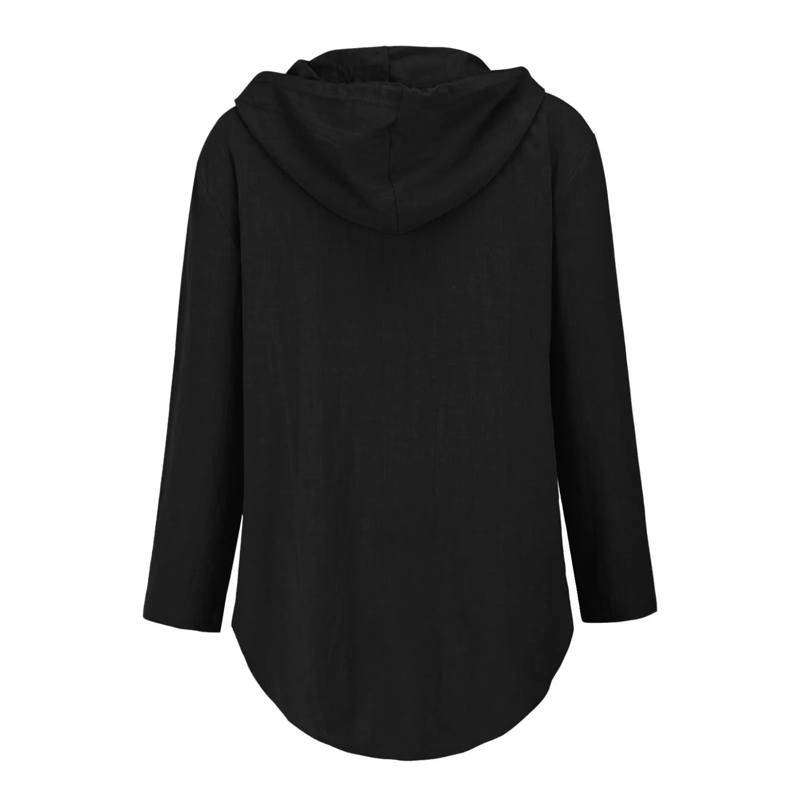 Cocila Maglietta da Donna in Cotone e Lino con Cappuccio a Maniche Lunghe, Scollo a V e Tasca (Nero, XXL) - immagine 7
