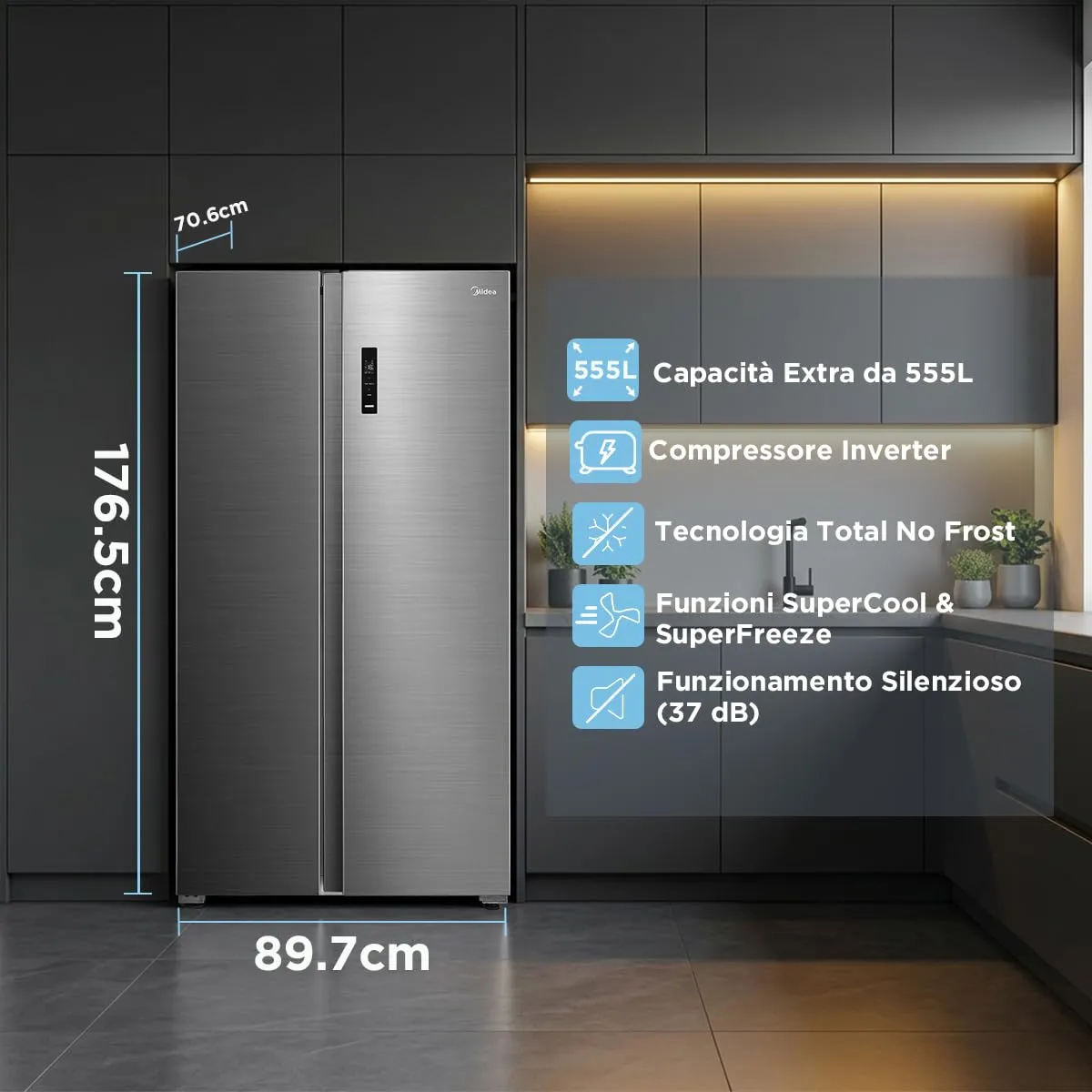 Midea Side by Side Refrigerator Total No Frost 555L MDRS710FGD46 - immagine 2
