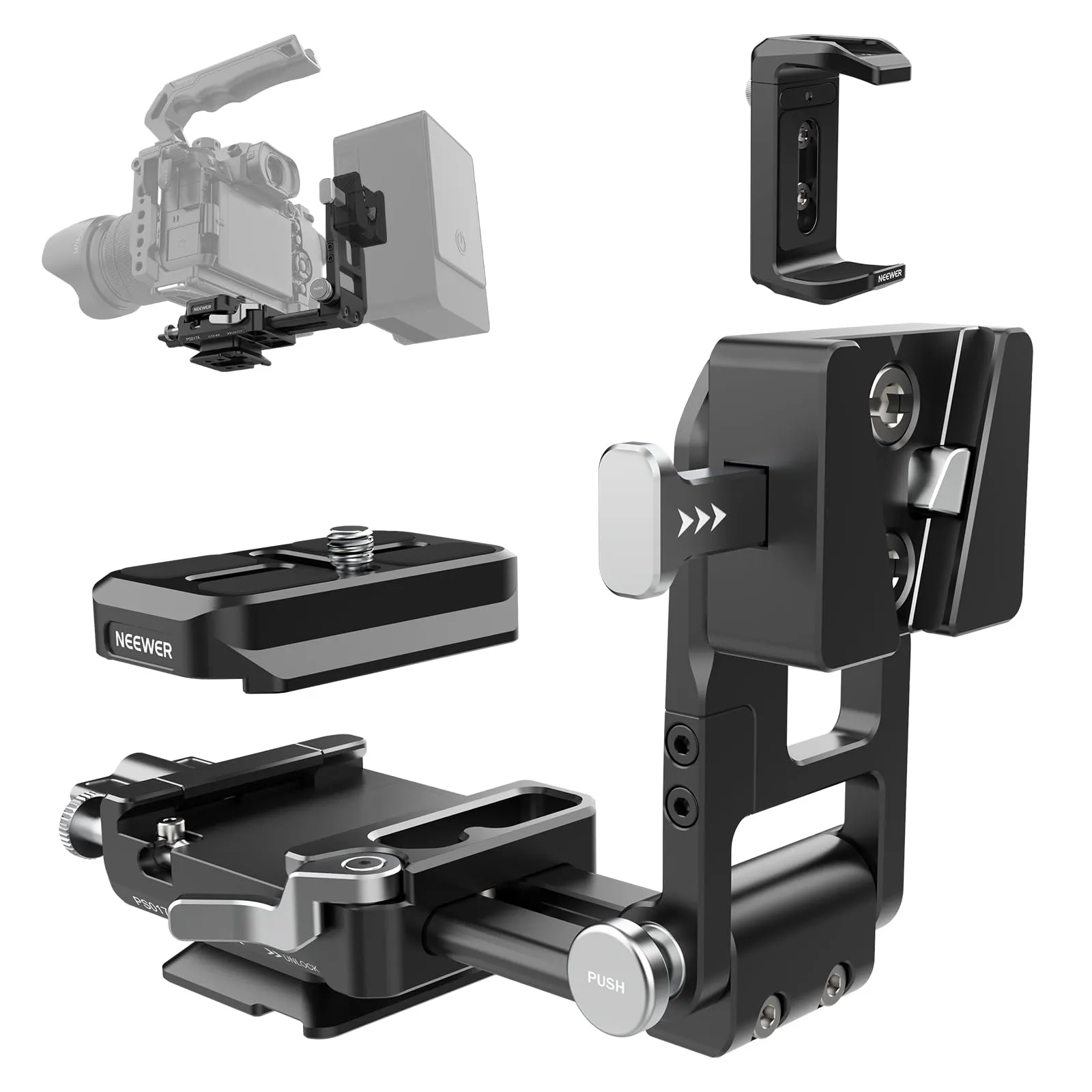 NEEWER Piastra Batteria V Mount con Piastra QR Arca e Supporto Caricabatterie Portatile, Adattatore V Lock per PS099E, Compatibile con DJI RS4 RS3, PS017A - immagine 1