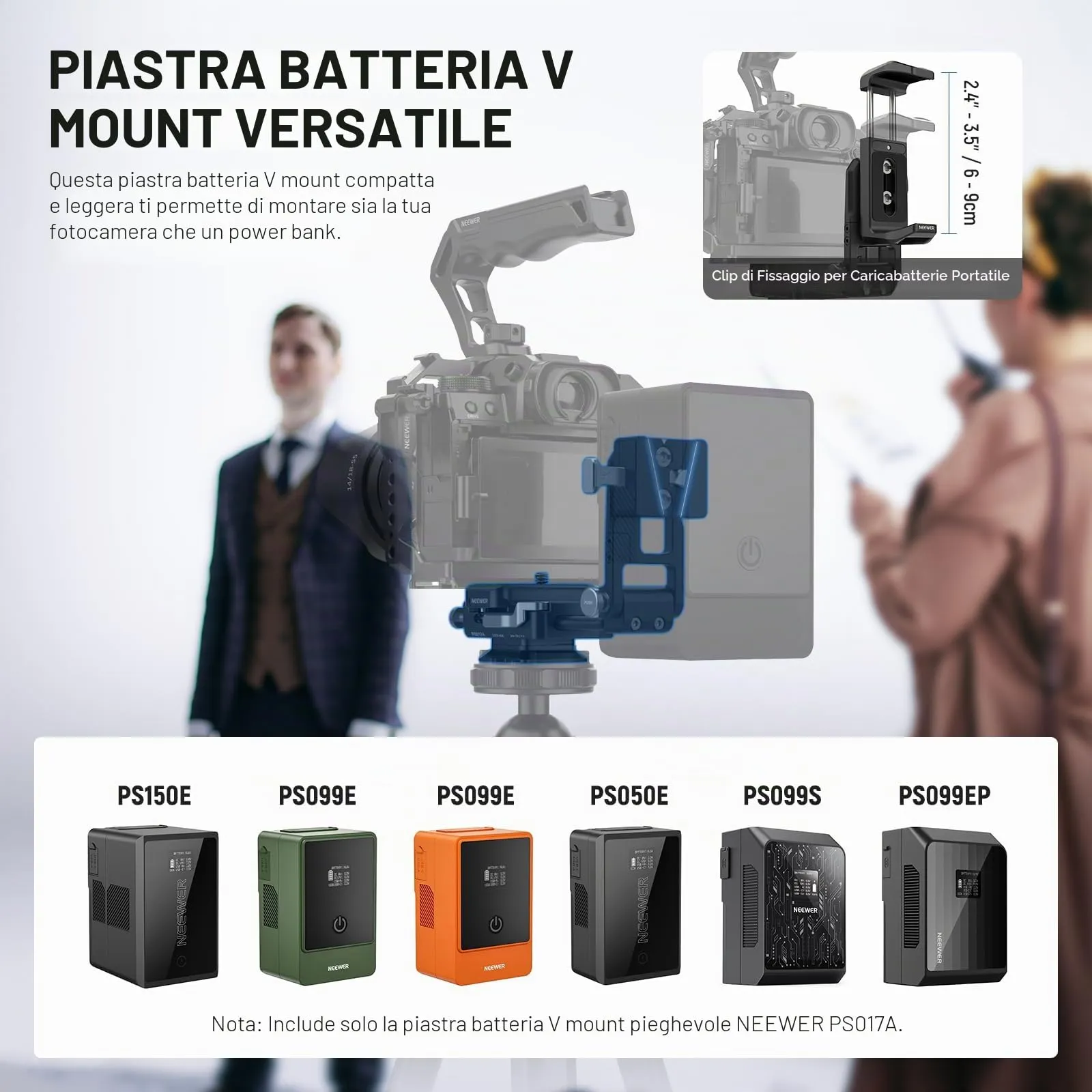 NEEWER Piastra Batteria V Mount con Piastra QR Arca e Supporto Caricabatterie Portatile, Adattatore V Lock per PS099E, Compatibile con DJI RS4 RS3, PS017A - immagine 2