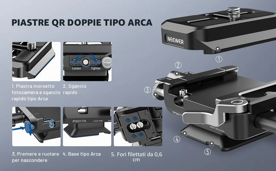 NEEWER Piastra Batteria V Mount con Piastra QR Arca e Supporto Caricabatterie Portatile, Adattatore V Lock per PS099E, Compatibile con DJI RS4 RS3, PS017A - immagine 3