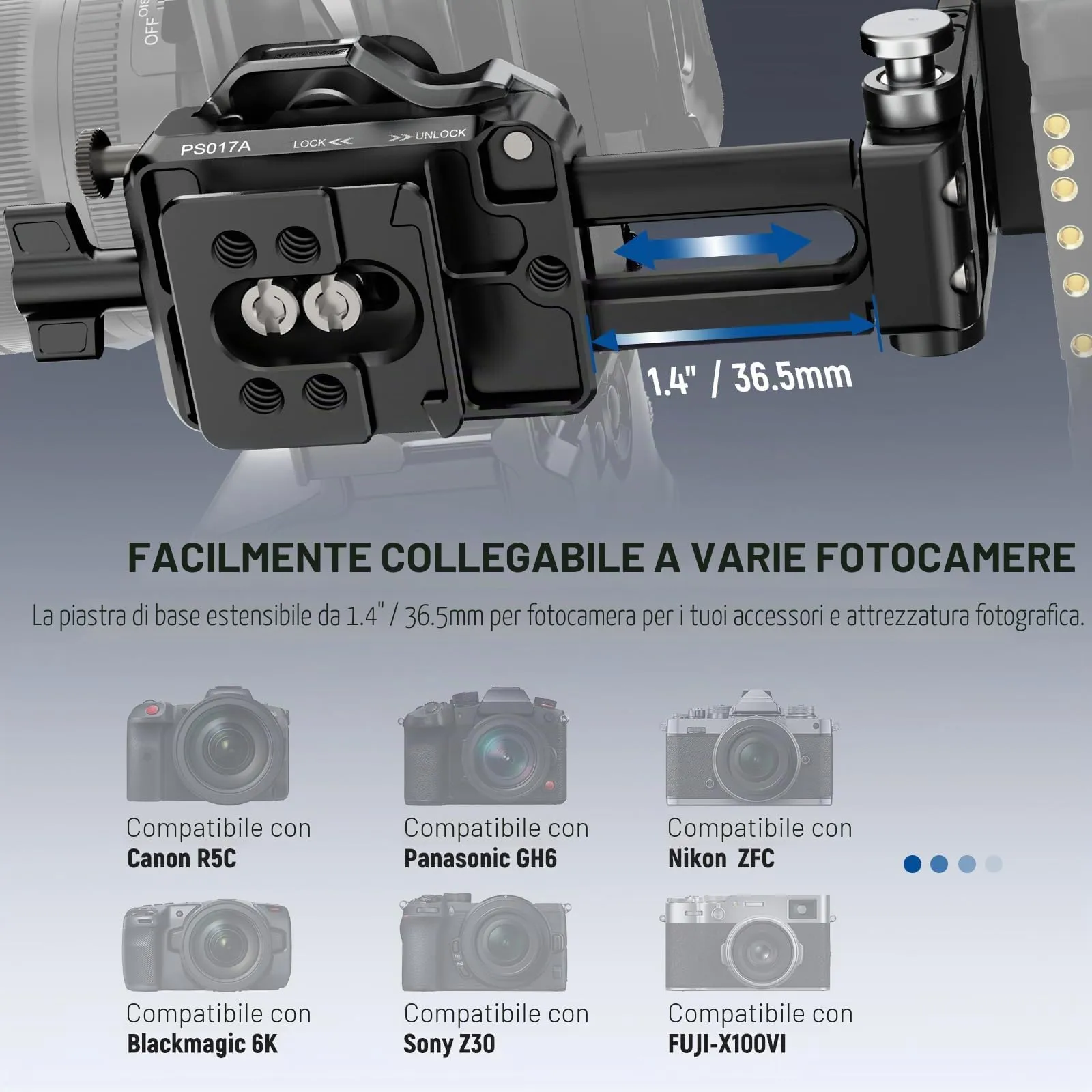 NEEWER Piastra Batteria V Mount con Piastra QR Arca e Supporto Caricabatterie Portatile, Adattatore V Lock per PS099E, Compatibile con DJI RS4 RS3, PS017A - immagine 6