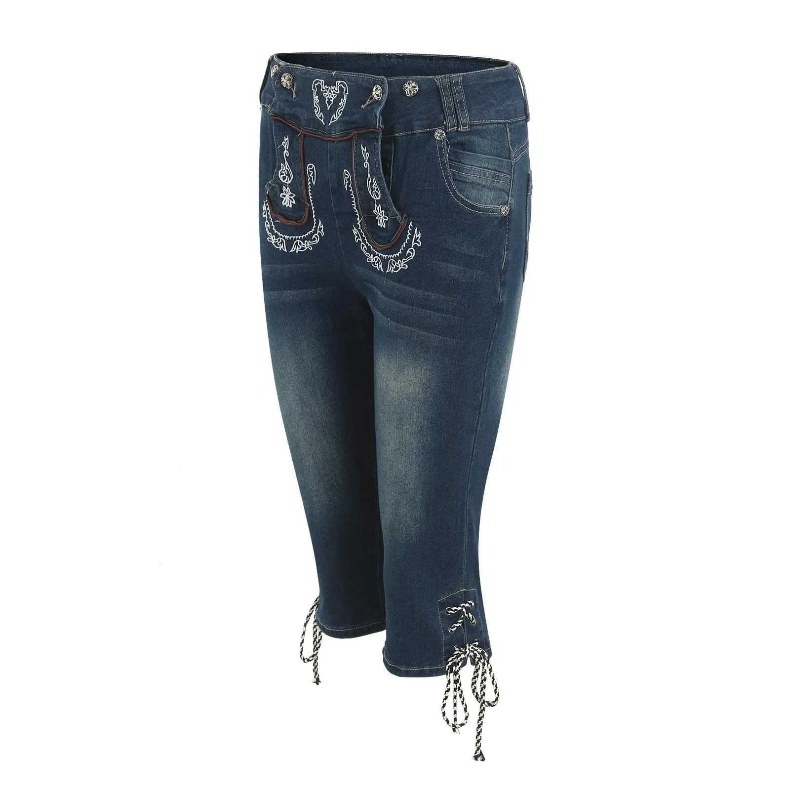Gefomuofe Pantaloni da donna Oktoberfest stile bavarese, 3/4 elasticizzati, Blu, XXL - immagine 5