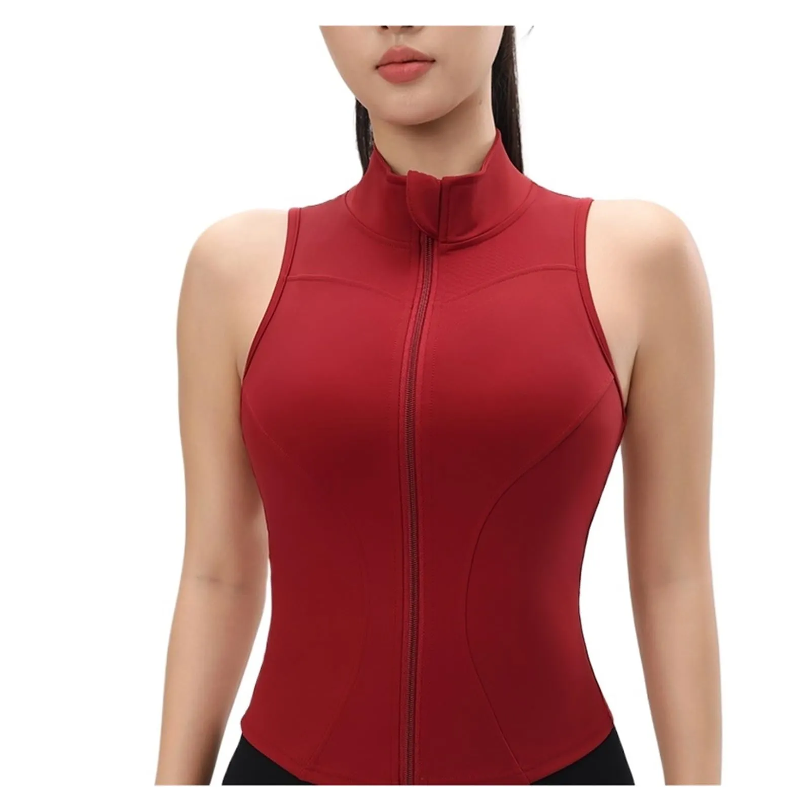 ZRHWSPD Giacca Sportiva Donna Senza Maniche Aderente con Cerniera per Yoga, Rosso, S - immagine 1
