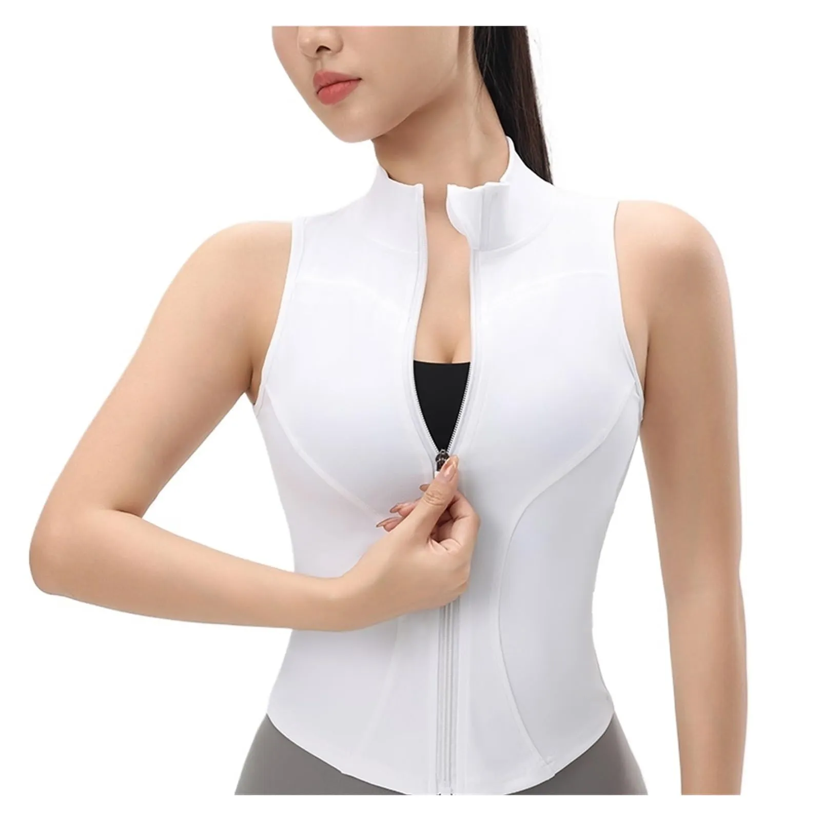 ZRHWSPD Giacca Sportiva Donna Senza Maniche con Cerniera per Yoga, Aderente, Antiurto, Asciugatura Rapida (Bianco, L) - immagine 4