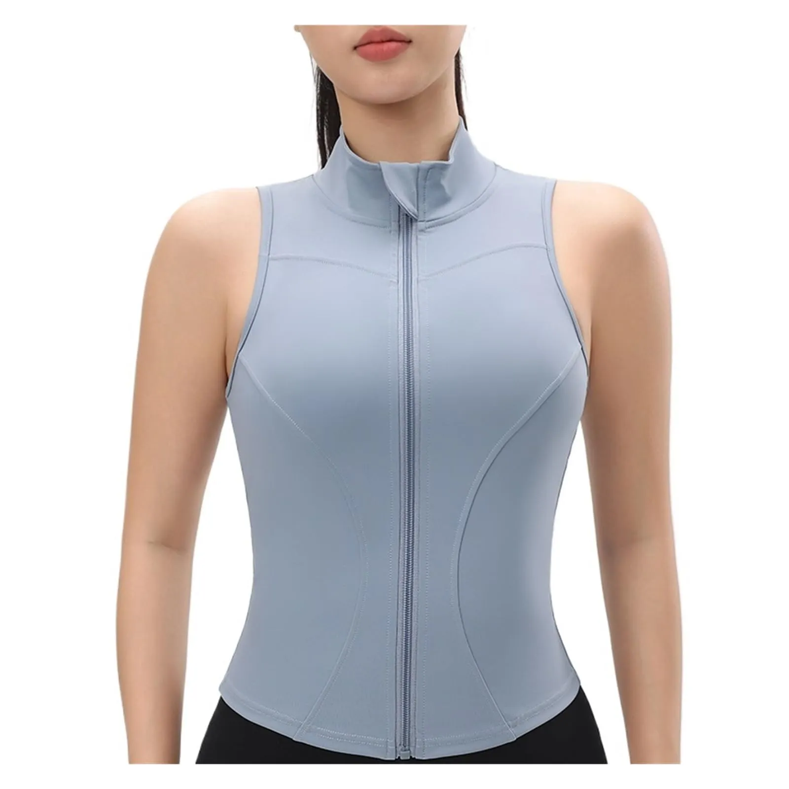 ZRHWSPD Giacca Sportiva Donna Senza Maniche Aderente con Cerniera per Yoga, Blu, L - immagine 1