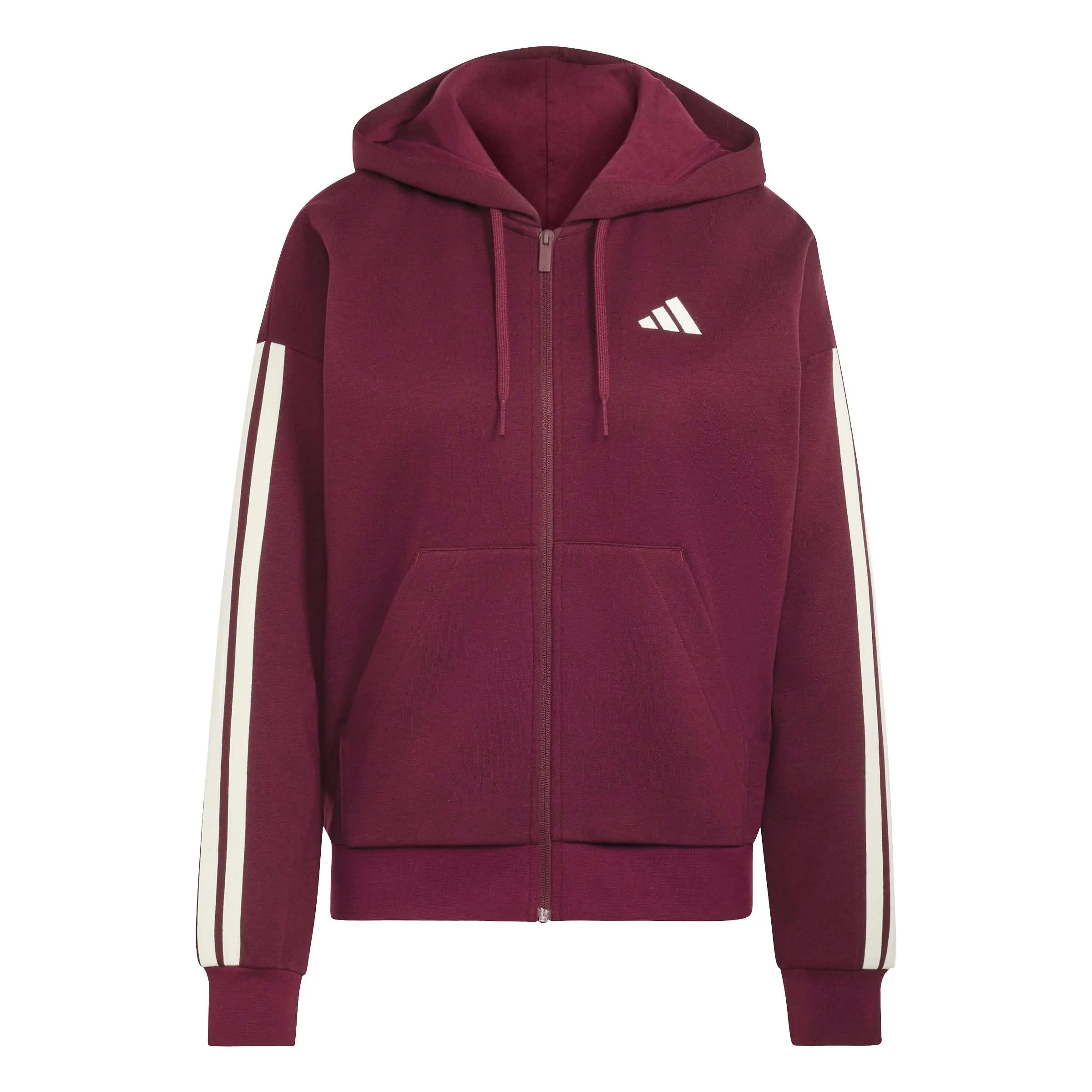 adidas Donna Essentials 3-Stripes Full-Zip Fleece Hoodie Sweatshirt, Maroon/Ivory, XS - immagine 1