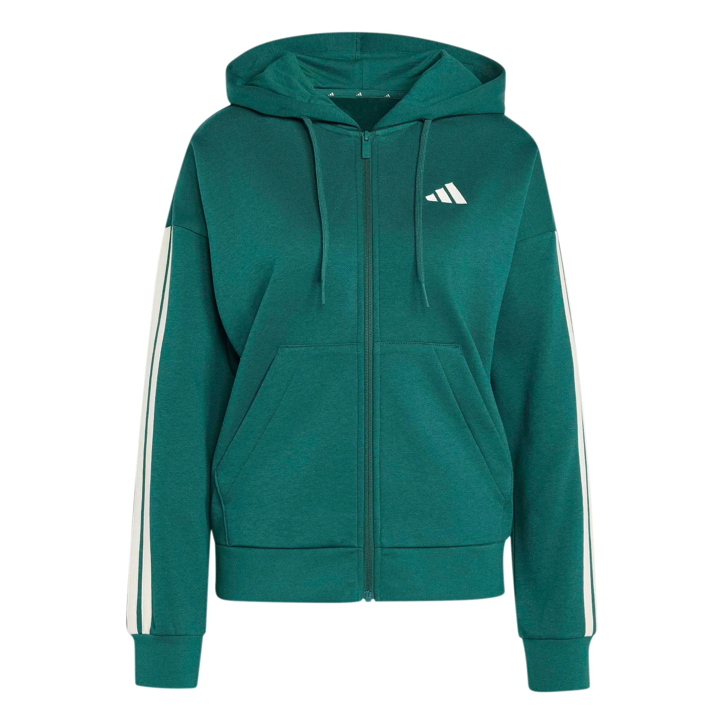 adidas Donna Essentials 3-Stripes Full-Zip Fleece Hoodie, Collegiate Green/Ivory, L - immagine 1