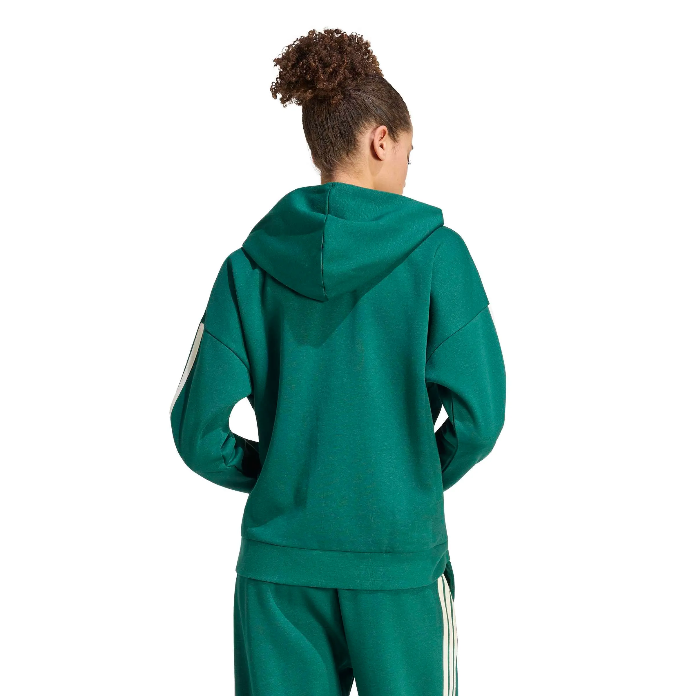 adidas Donna Essentials 3-Stripes Full-Zip Fleece Hoodie, Collegiate Green/Ivory, L - immagine 2