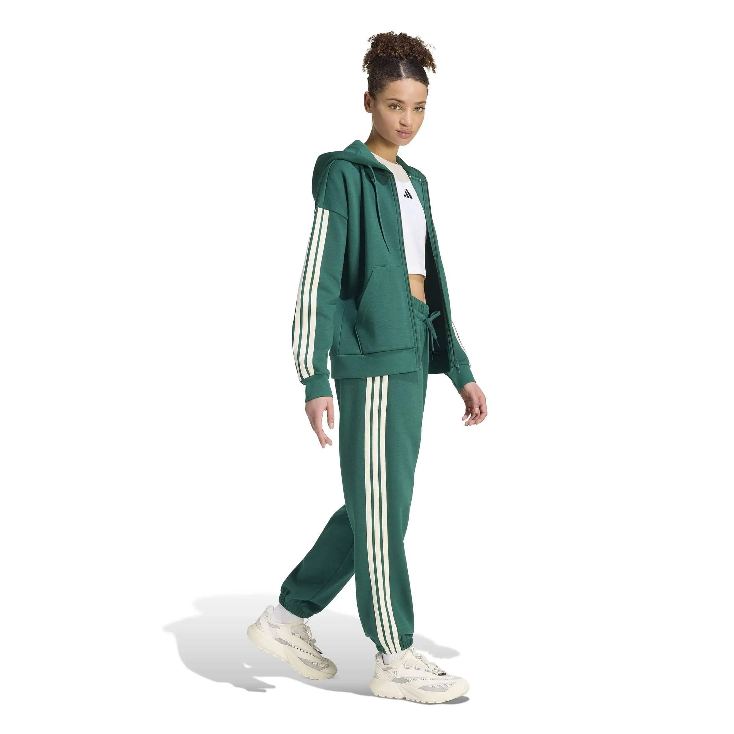adidas Donna Essentials 3-Stripes Full-Zip Fleece Hoodie, Collegiate Green/Ivory, L - immagine 6