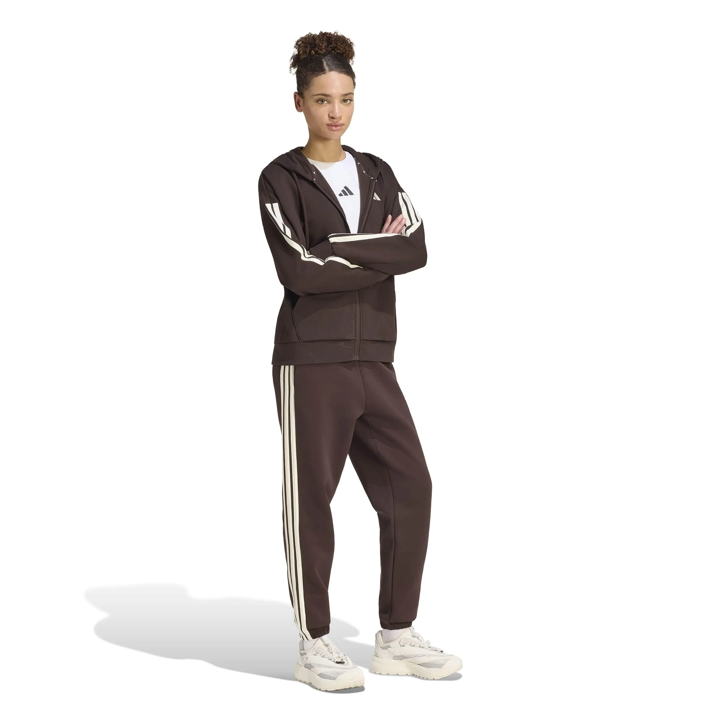 adidas Essentials 3-Stripes Full-Zip Fleece Hoodie, Aurora Coffee/Ivory, M - immagine 6